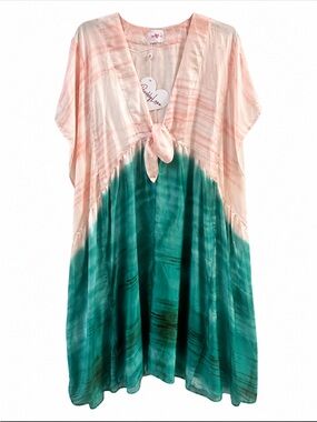 BuddyLove Pink Green Maxi Kaftan Dress Size M/L Resort Cover Up NWT